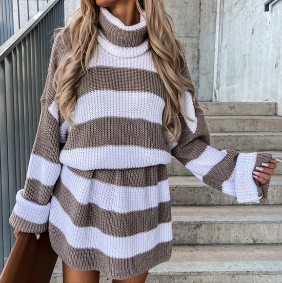 Maeve Striped Sweater Dress - Mocha - Picture 2 of 4